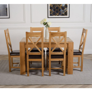 ChunKy Oak : Bàn Ăn 1m6 + 6 Ghế ( Lưng X - Mặt Nệm )